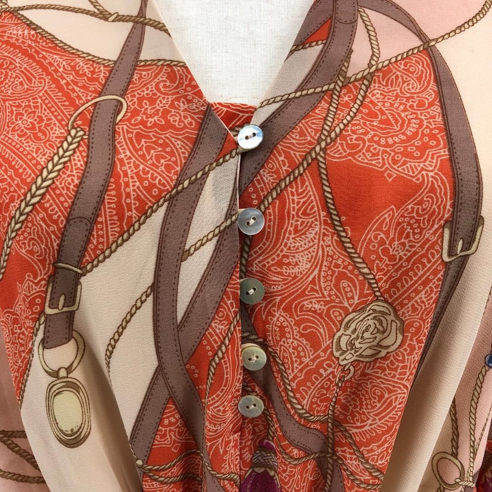 Entro Orange & Cream Floral A-Line Dress | V-Neck and Bell Sleeves - Picture 5 of 7